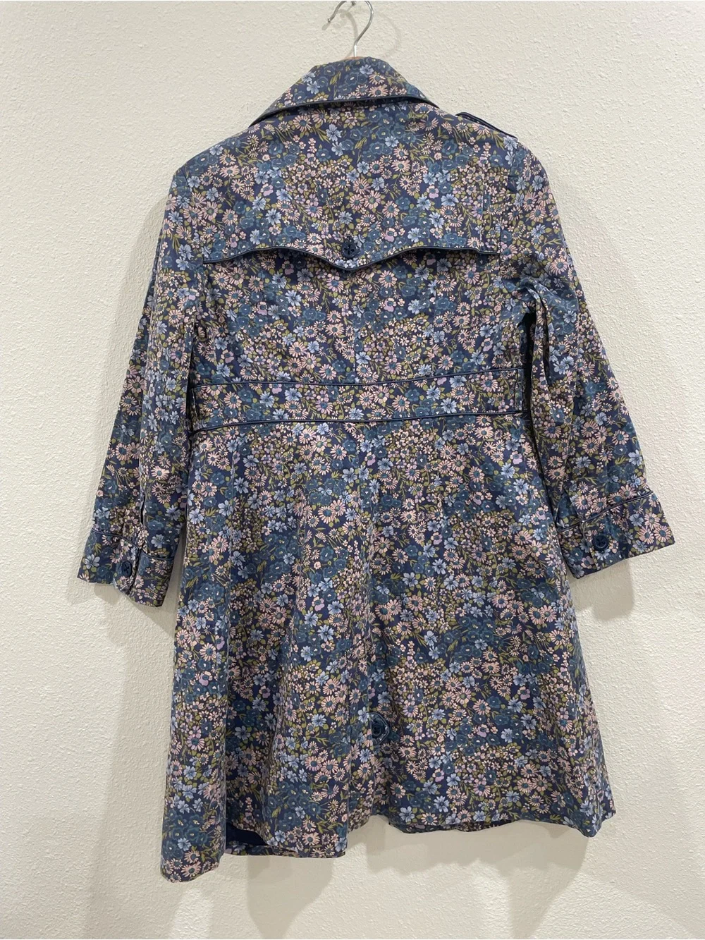 Anthropologie Elevenses Floral Rain Jacket Trench Coat Blue Purple Spring Size 4 - Picture 9 of 11
